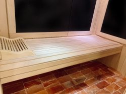 Infrared sauna lined with Himalayan salt floors to relieve summer allergies